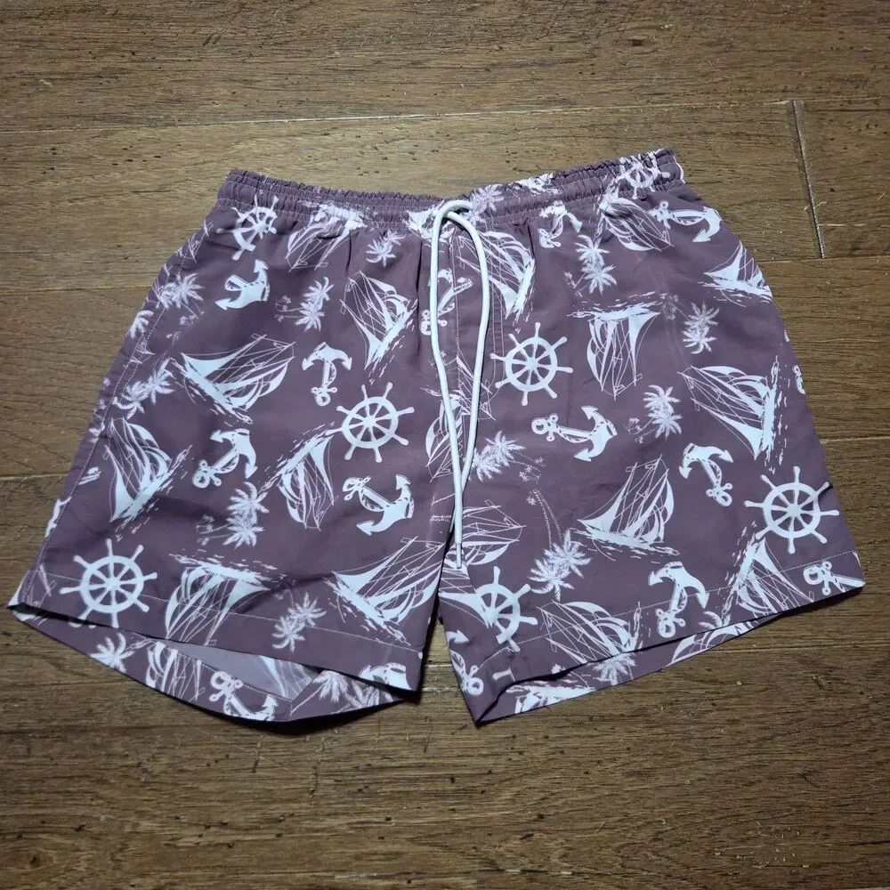 Bearbottom Shorts Mens Medium Print Swim Trunks 5.5